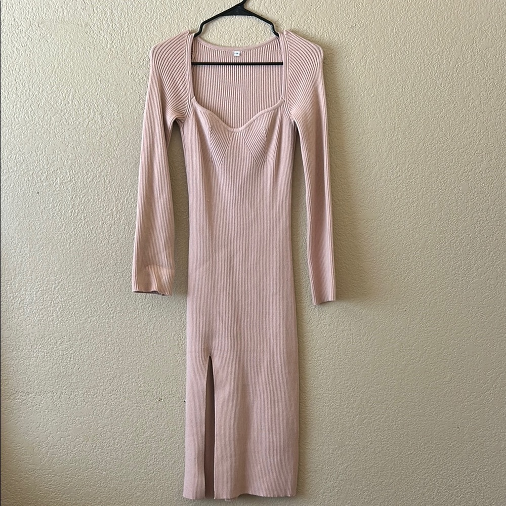 Pink Long Sleeve Sweetheart Bodycon Dress
